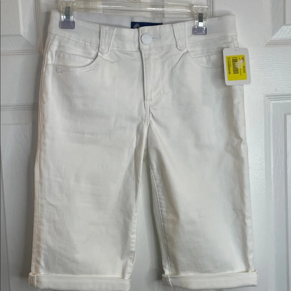 DEMOCRACY AB SOLUTION MID-RISE CUFFED BERMUDA SHORTS CLASSIC 6 POCKET WHITE SZ 4